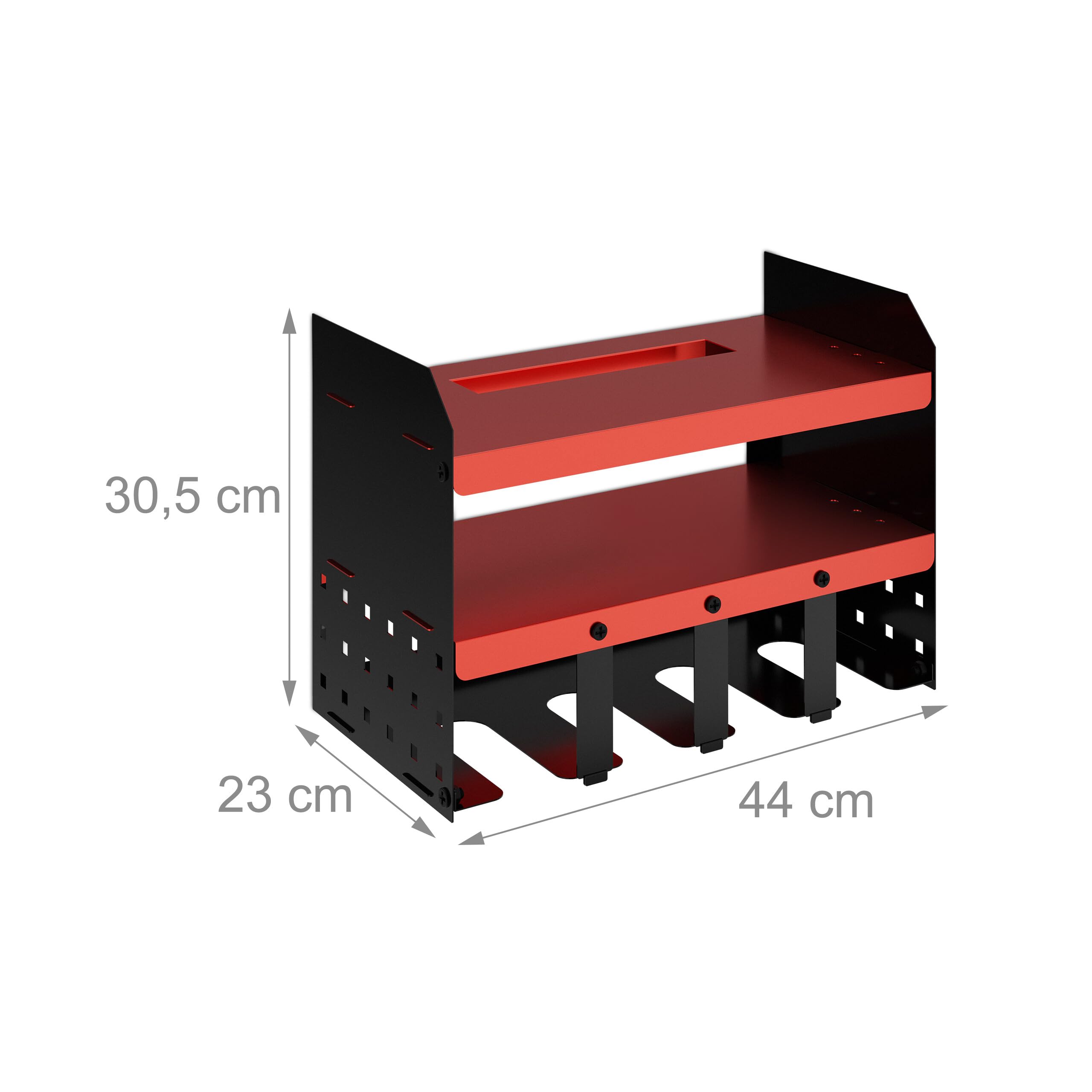 Relaxdays Organizer per Attrezzi Elettrici, Portautensili da Lavoro, per 4 Trapani, per Garage e Officina, Rosso Nero