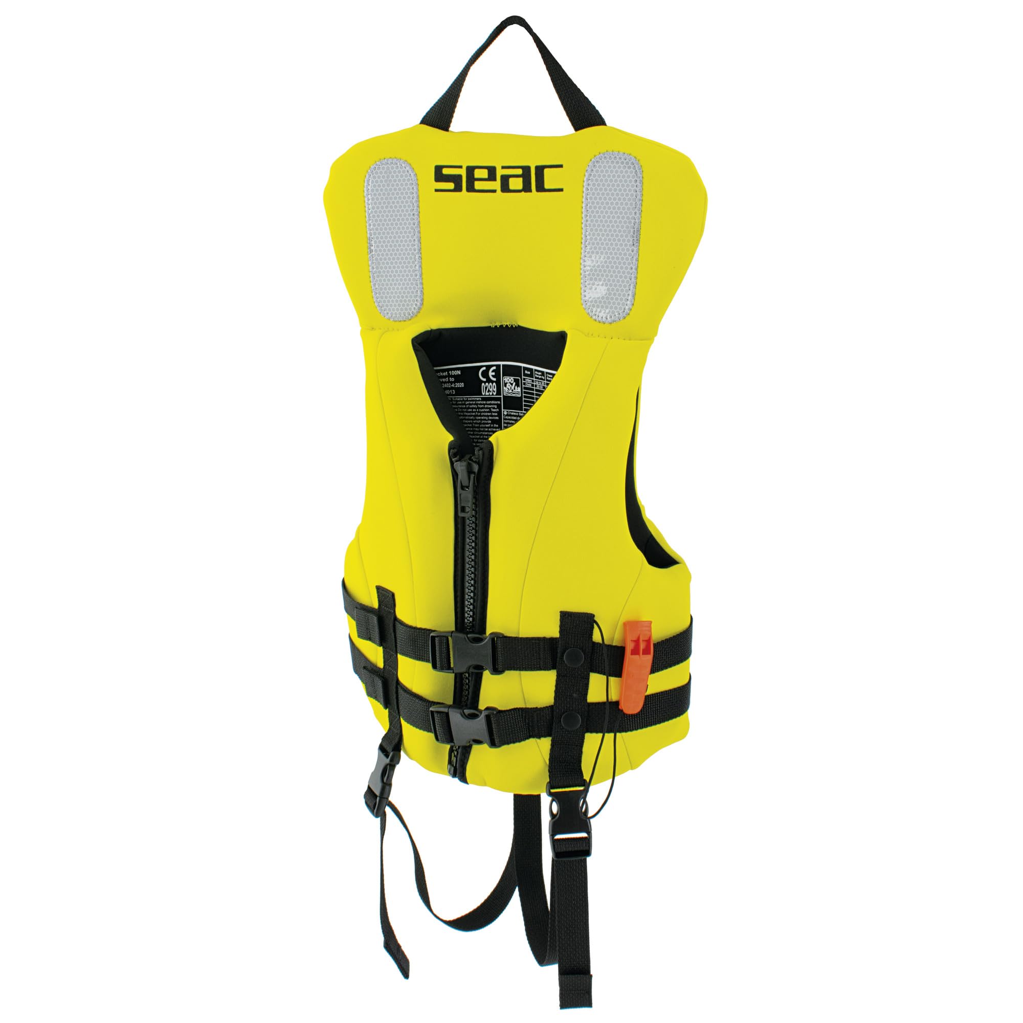 SEAC Hydro Snorkeling Vest Junior–Giubbotto Galleggiante Bambini 100N–Aiuto al Galleggiamento per Snorkeling e Sport Acquatici–Gilet Sicurezza Neoprene Giallo con Fischietto–Certificato EN ISO 12402-4