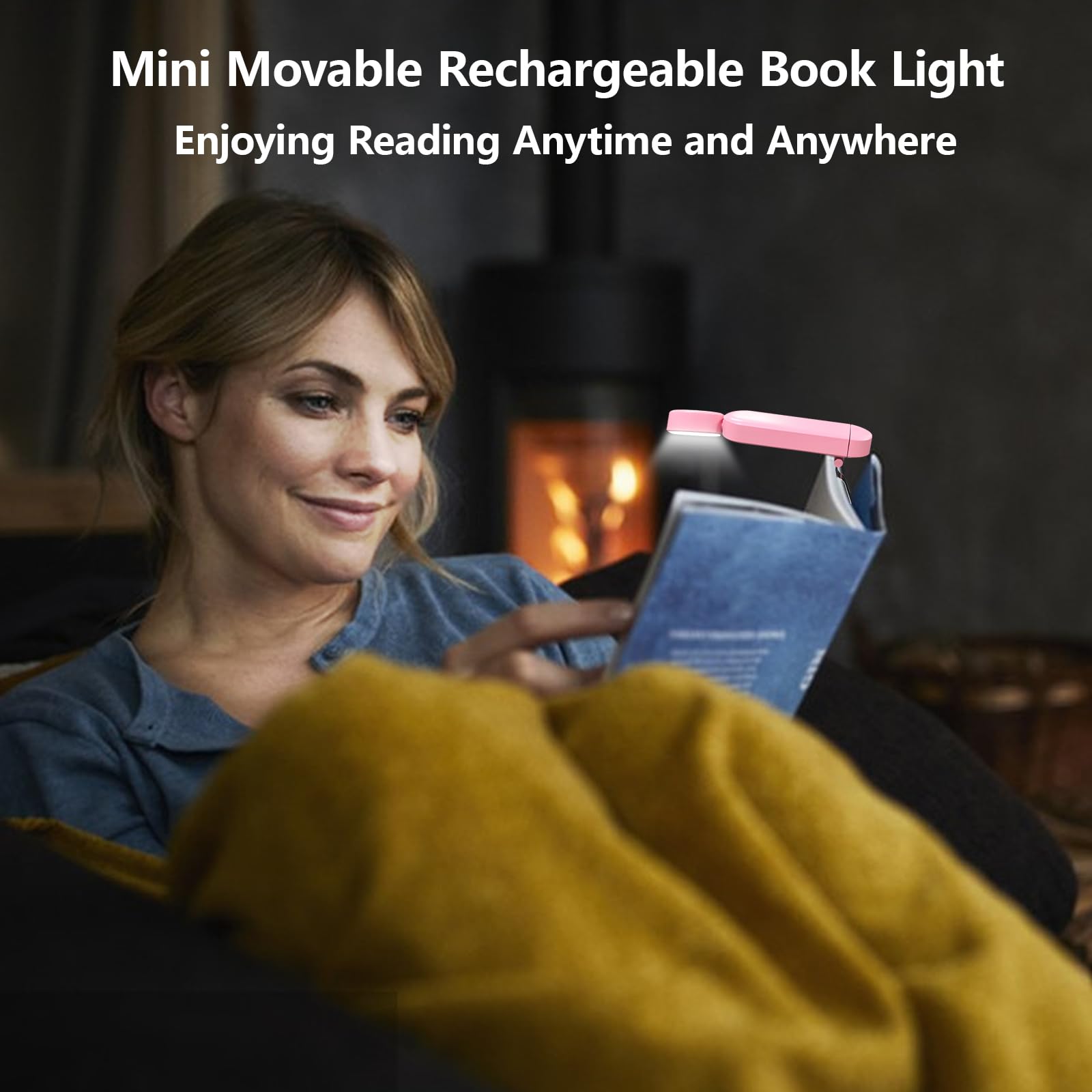 VAVOFO Luz de lectura recargable por USB con bloqueo de luz azul ámbar con clip en forma de marcador para lectura de gusanos de biblioteca en la cama (rosa)