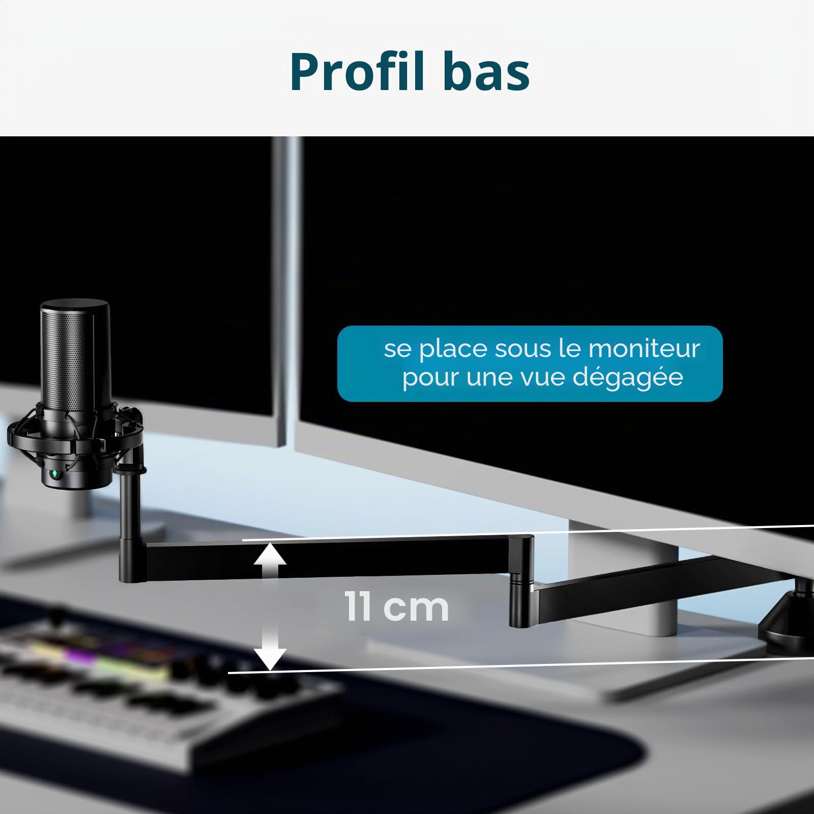 InnoGear Bras de microphone à profil bas, support de bras de microphone rotatif à 360°, bras de perche de microphone pliable pour Fifine AM8, K669B, Blue Yeti, HyperX QuadCast, SoloCast, AT2020 et