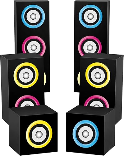 6 cajas de fiesta de los años 80 y 90, cajas grandes de decoración de fiesta de hip hop, cajas grandes de papel Boombox para decoración retro de los