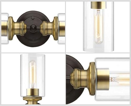 Miniatura 7 de Archives Collection - Lámpara de tocador de baño de cristal transparente con 2 luces, bronce antiguo