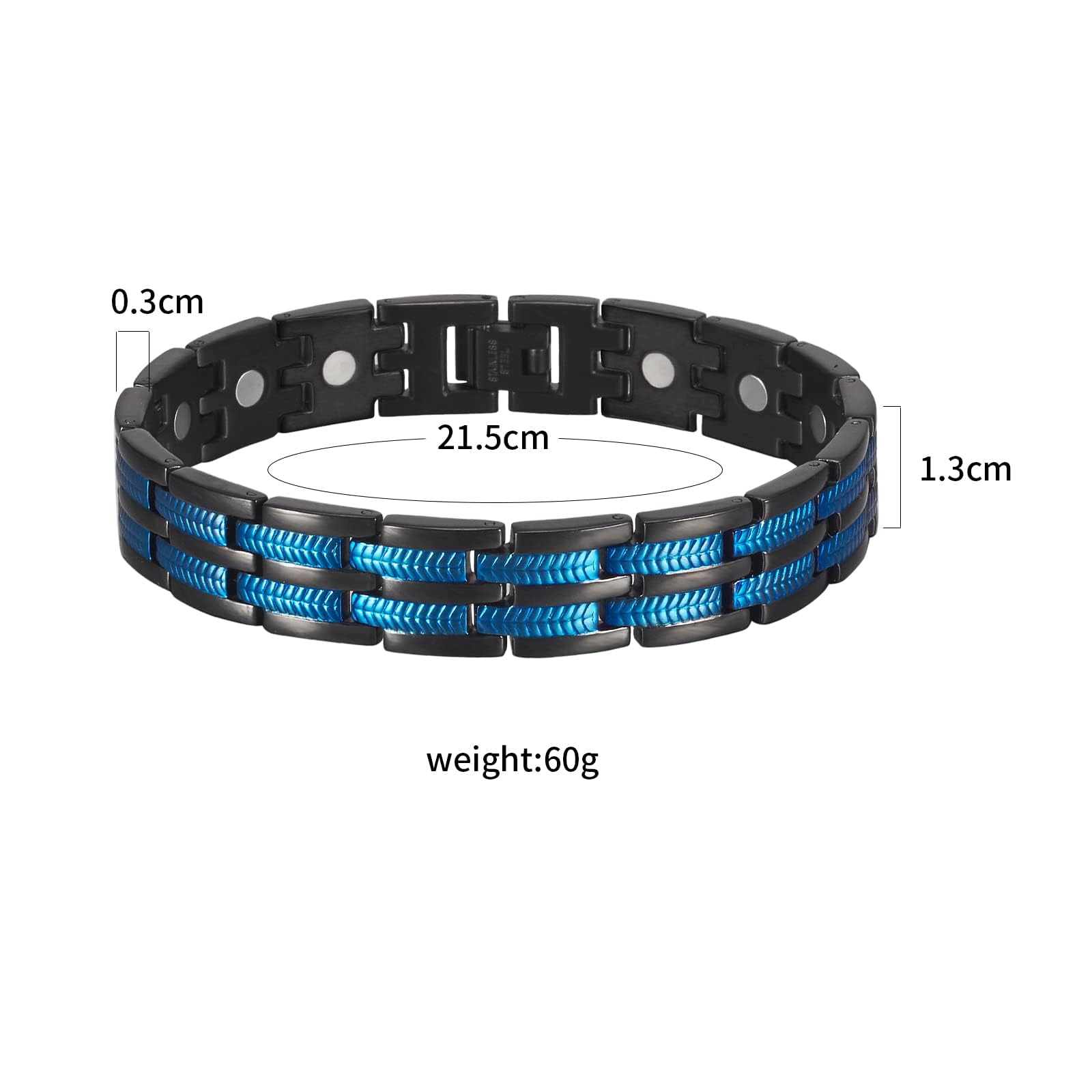 EnerCoppeX Men's Magnetic Bracelet, 8.46 Inch Indigo Stainless Steel Bracelet with 3500 Gauss Magnet, Fashion Magnetic Jewelry - Image 4