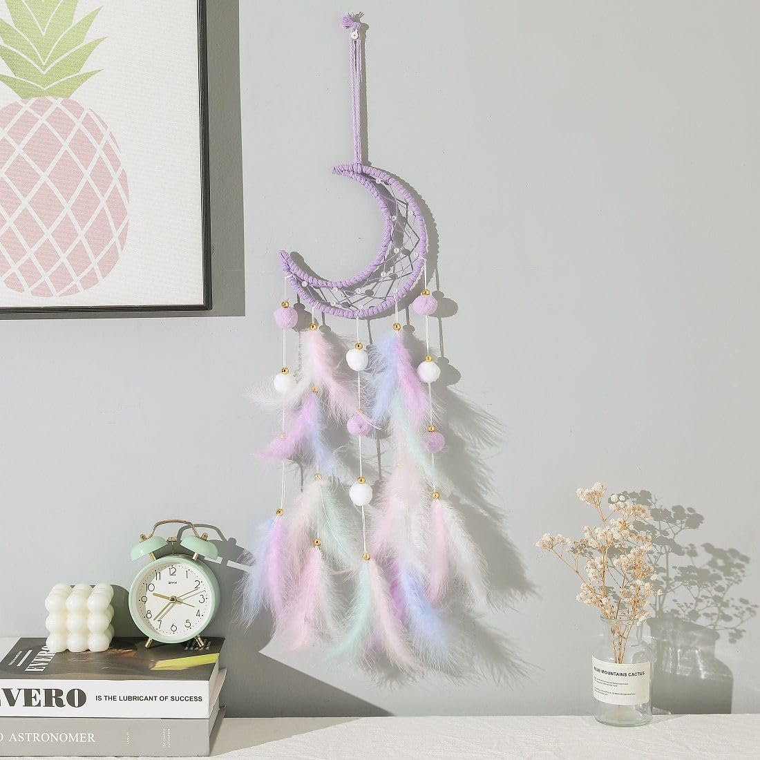 Purple Moon Dream Cather Handgefertigter Traumfänger für Mädchen, Wandbehang, Dekoration für Schlafzimmer, Wanddekoration, Geburtstagsgeschenke