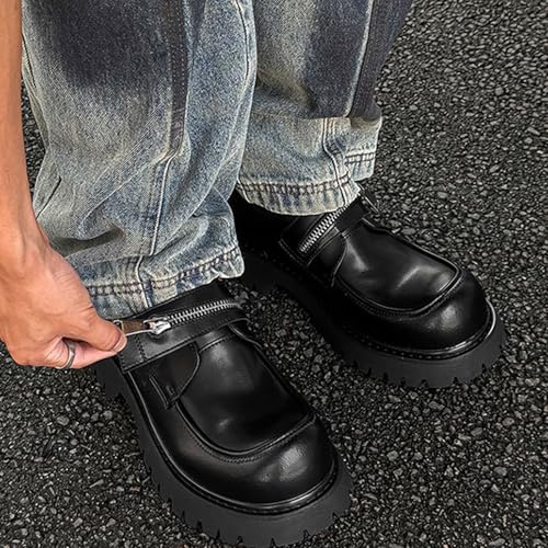 Men's Patent Leather Fashion Zipper Platform Slip-On Penny Loafers Classic Round Toe Thick Lug Sole Dress Shoes for Business Work and Daily Wear4