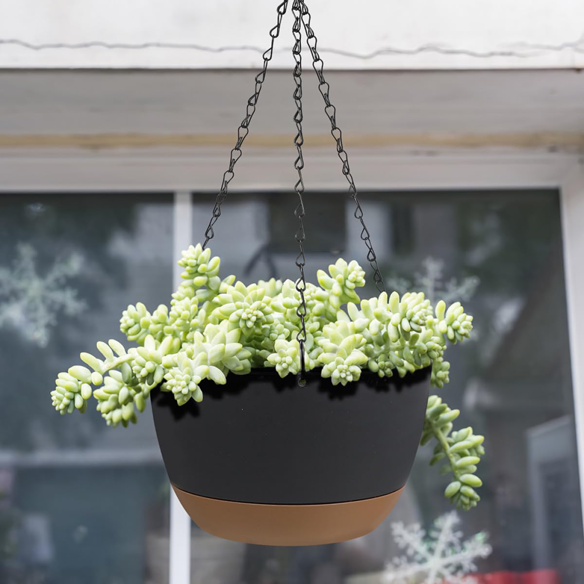 LABRIMP Hängeampel aus Pp und Eisen Großer Blumentopf Hängend Anthrazit für Balkon und Wohnzimmer Pflanzenhalter zur Wandmontage