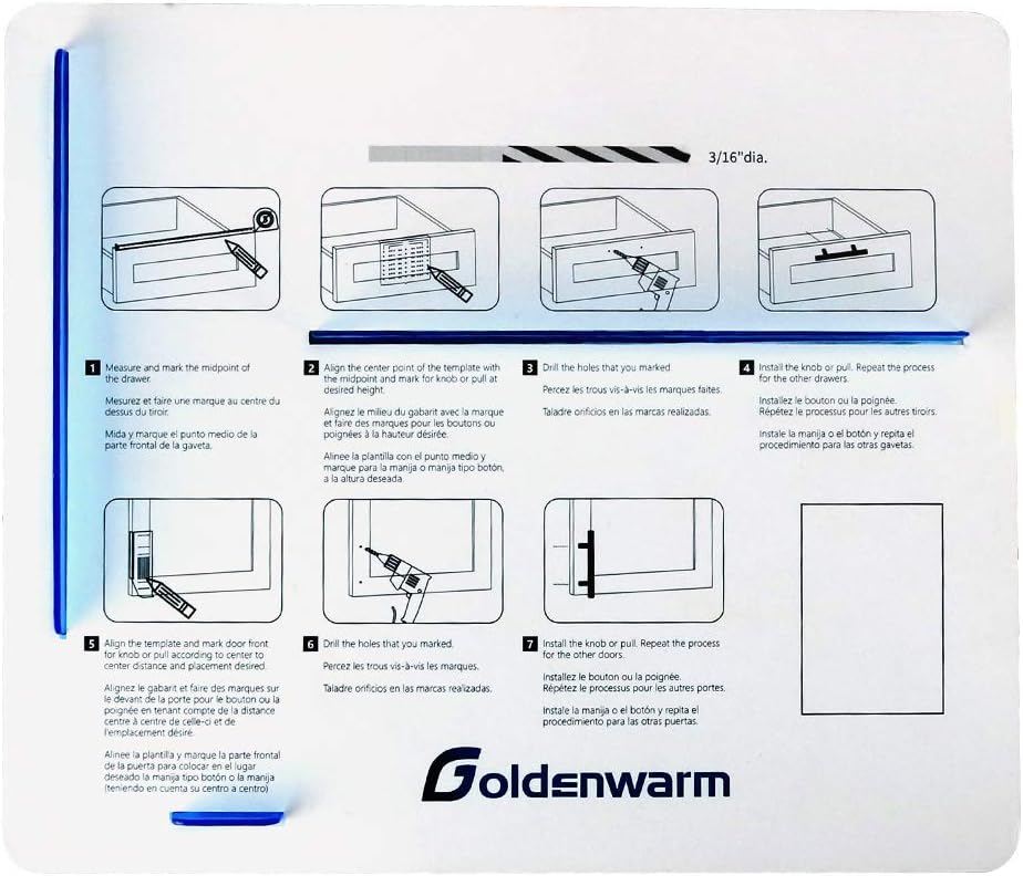 Goldenwarm Cabinet Handle Template Drill Mounting Template (1 Pack) - HDTM160 Template Guide for Cabinet Knobs, Drawer Pulls,Cabinet Hardware