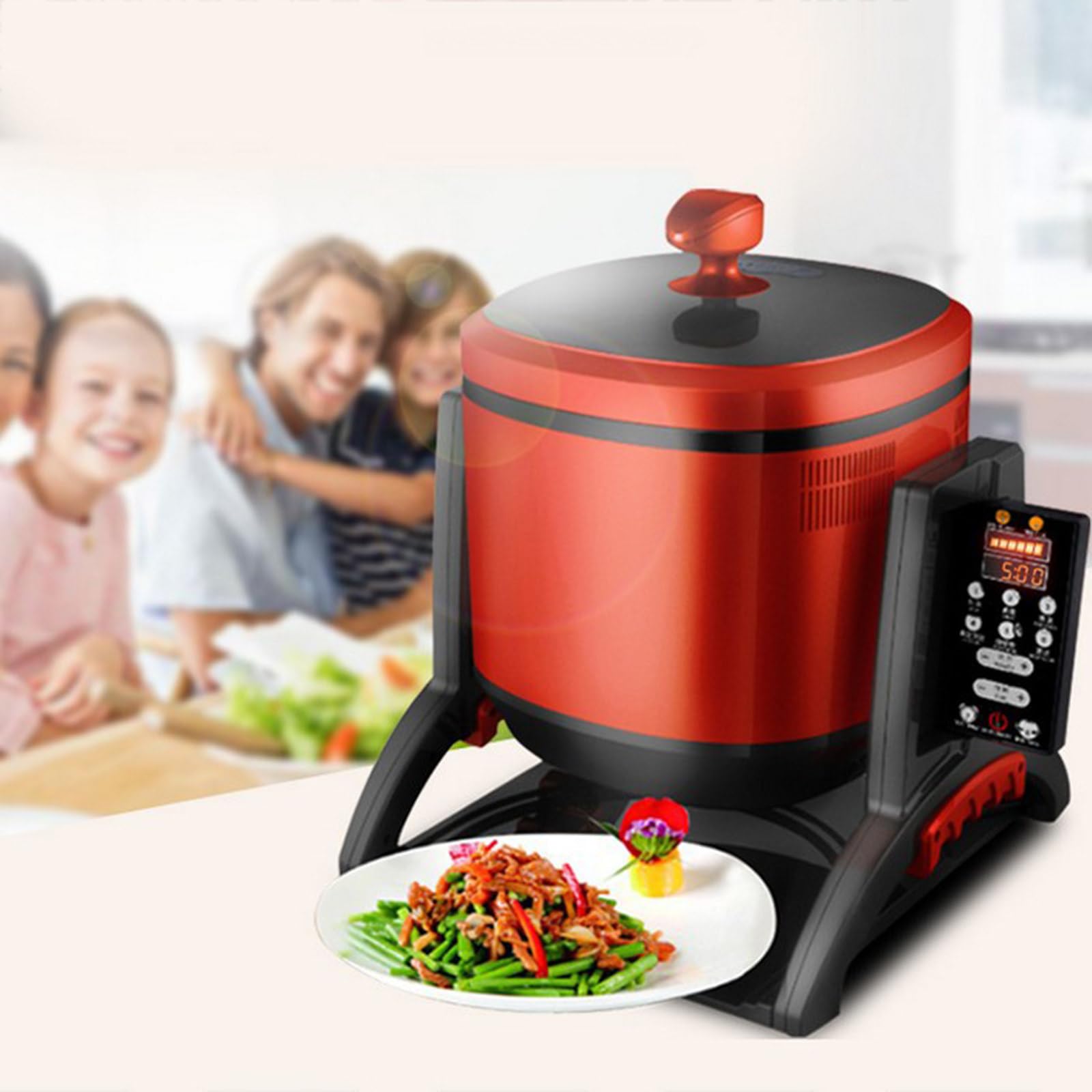 Procesador De Alimentos Comercial De 6L, Robot para Saltear Giratorio De 360°, Procesador De Alimentos Tipo Tambor De Cocción Lenta con 7 Velocidades, No Solo Cocina, Freír Y Guisar