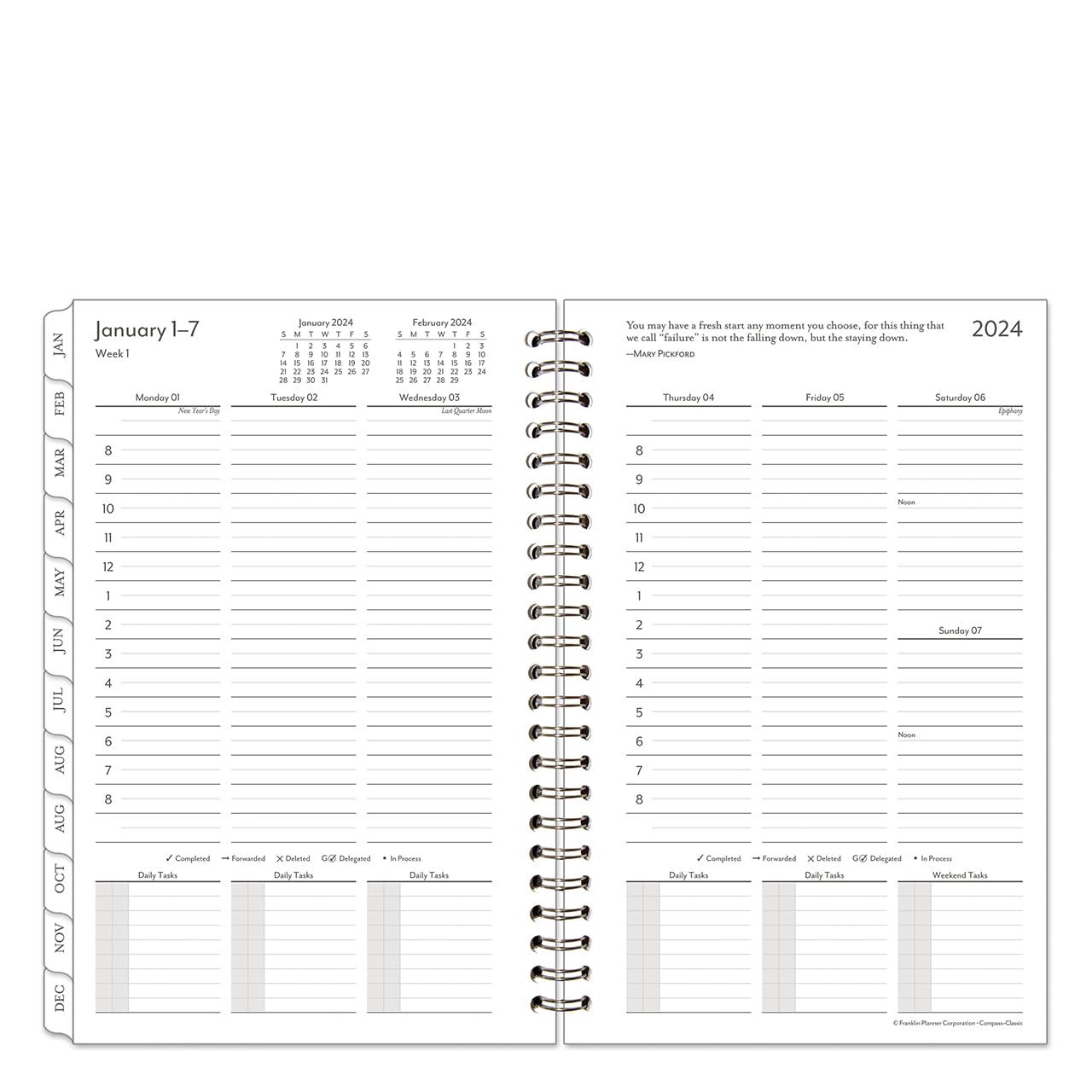 FranklinCovey - January 2024 Compass Weekly Wire-Bound Planner (Classic, Jan 2024 - Dec 2024)