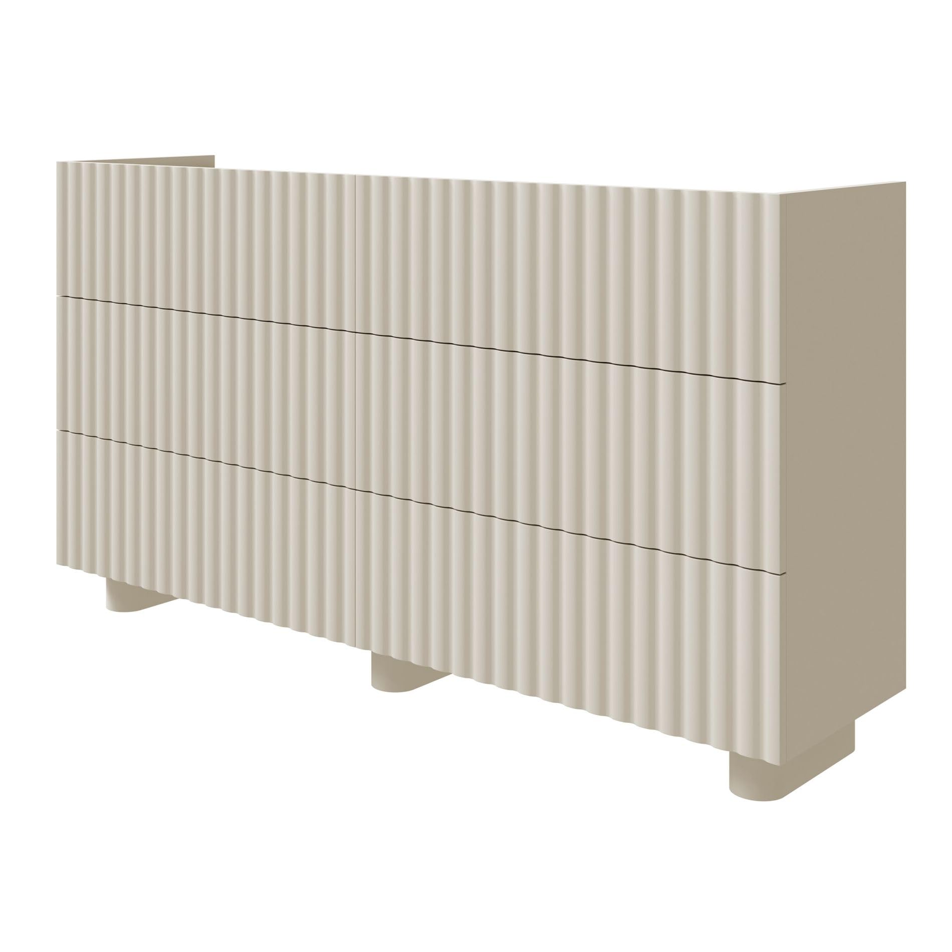 Selsey Commode Fiorra 84x147x38,8 cm - Buffet Rangement Élégant - Meuble Bas Salle à Manger Moderne MDF Cachemire Beige - 6 Tiroirs Push to Open - Pieds Design Ovale - Idéal Salon