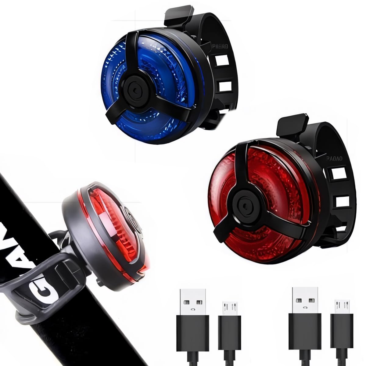 Bike Tail Light 2 Pack, USB Rechargeable LED Bicycle Tail Light Bright Bicycle Rear Cycling Safety Flashlight, 5 Light Mode Options for Adults Kids Men Women Road Mountain(Red Blue)