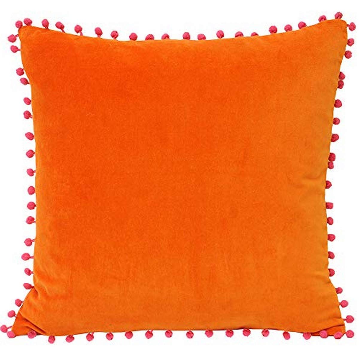Paoletti Velvet Pom Pom Trimmed Cushion in Orange | Size: 45cm x 45cm