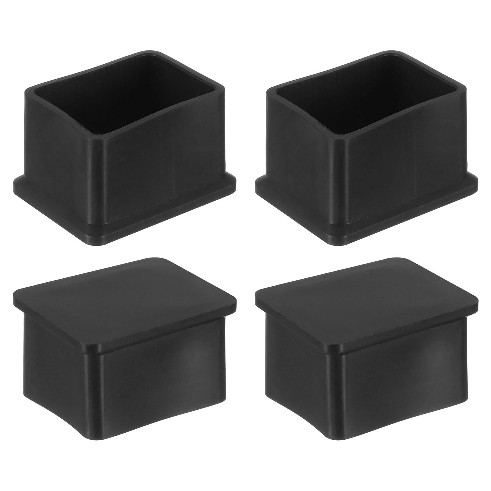 20-Pack Rectangle Rubber Furniture Leg Caps - 3/4" X 1-1/2" Anti-Slip Floor Protectors For Chairs, Tables, Shelves - Flexible PVC Feet Covers - Black