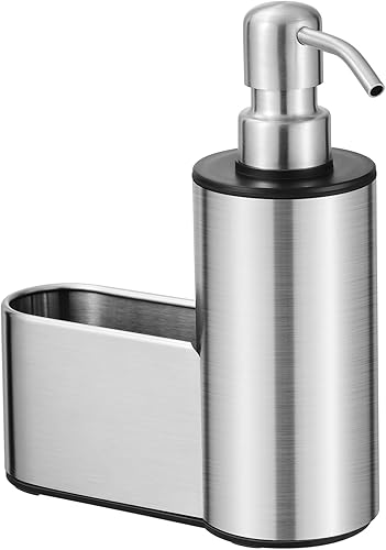 Dispensador de jabón de cocina con soporte para esponja, dispensador de jabón para platos de 12 onzas para encimera de fregadero de cocina, bomba de