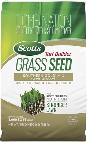 Scotts Turf Builder - Mezcla de semillas de hierba sureña dorada para césped alto en el sur con nutrición de construcción de raíces, 16 libras