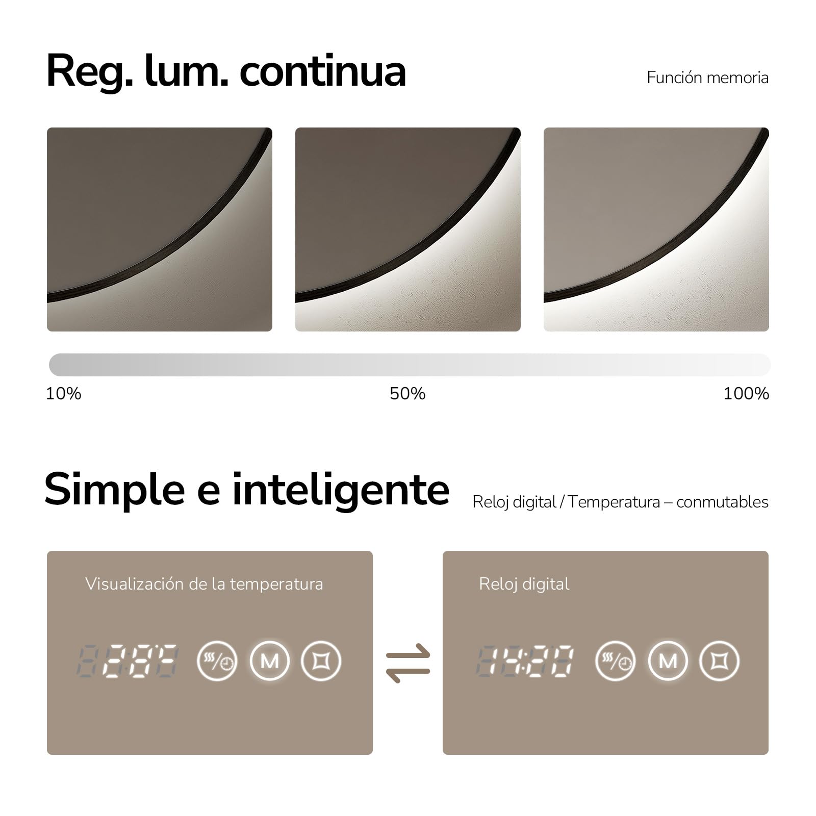 EMKE Espejo de Baño LED Redondo con Reloj y Anti-Vaho,Marco Negro,80 cm | Espejo Pared Lumino Marco de Aluminio - Luz Regulable 3 Color (3000K-6500K), Control Táctil, Memoria, Apagado Auto 3h