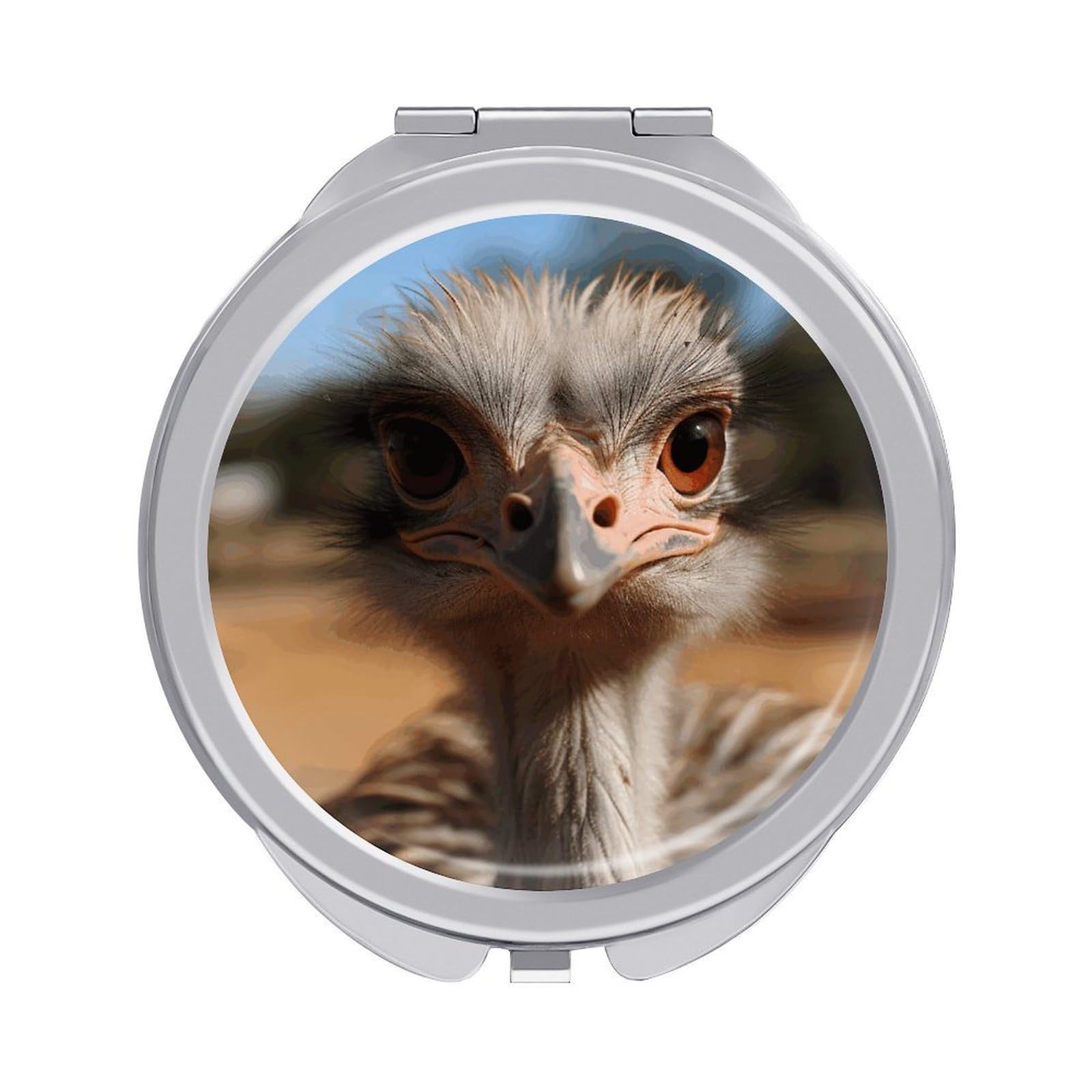 VstaDank Cute Ostrich Travel Makeup Mirrors Exquisite Double-Sided 2X/1X Magnifying Folding Pocket Mirror Portable Round Handheld Mirror Mini Compact Mirrors for Outdoor Home