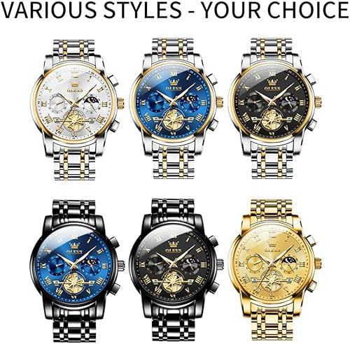 Miniatura 8 de OLEVS Relojes para Hombres de Lujo de Acero Inoxidable, Relojes de Vestir para Hombre, Reloj de Muñeca Analógico de Cuarzo de Gran Tamaño con Forma
