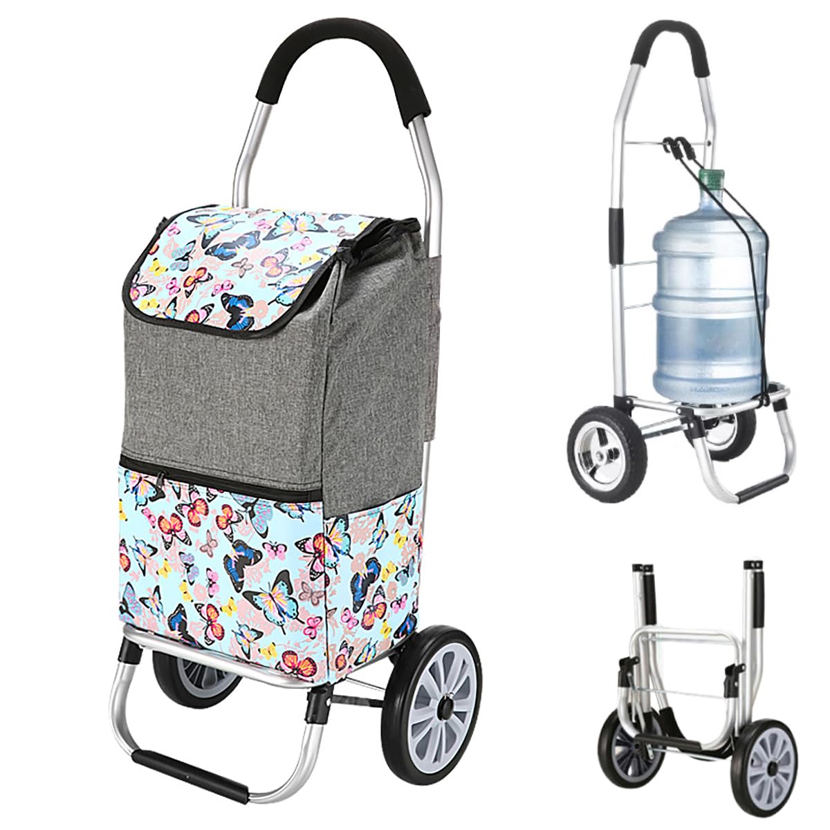YFSMBD 35L Folding Shopping Trolley on 2 Wheels, Lightweight Folding Shopping Cart, Large Shopping Trolleys, Stair Climbing Shopping Cart, Grocery Trolley (Grey)