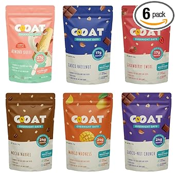 GoOAT Life Overnight Oats 420G (Pack of 6)|Assorted High Protein (24G & 17G)|Fibre-Rich,Gluten-Free,No Added Sugar|Instant Breakfast|Supports Weight Management & Muscle Recovery|Healthy Meal - image, photos
