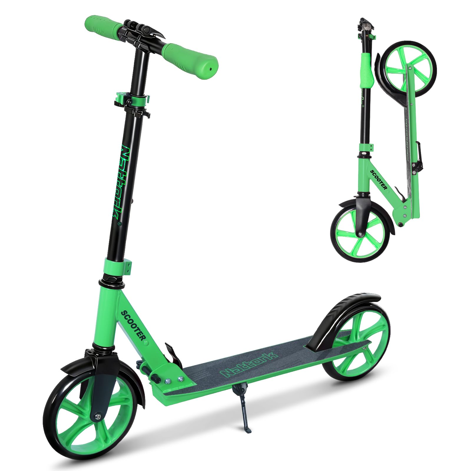 Nattork Scooter for Kids 6+, Teens and Adults- Adjustable Height Folding Kick Scooter with Large Sturdy Wheels for a Smooth Ride, Lightweight, Anti-Shock Suspension for Boys and Girls