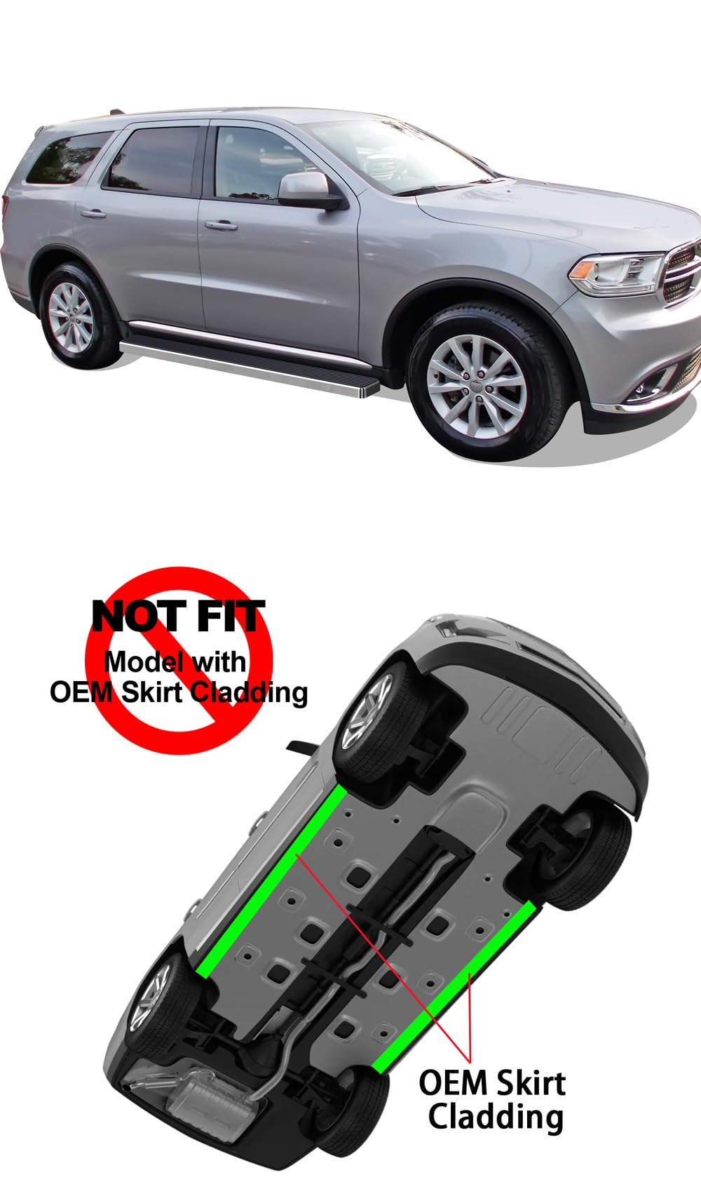 APS Running Boards (Nerf Bars Side Steps Step Bars) Compatible with Dodge Durango 2011-2025 4-Door (Will Not Fit Models with OE Skirt Cladding) (Silver 5in 304 Stainless Steel)