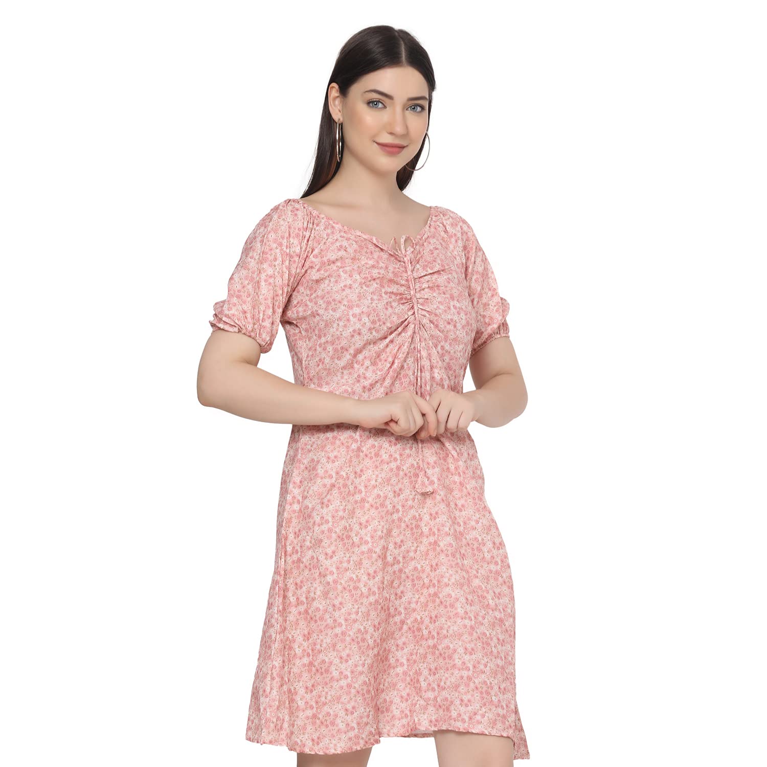 Dhruvi Trendz Womens Slub Rayon Women Western Dresses Regular Fit A-Line (Dupli-D-Wd-1023_Peach_Xl)