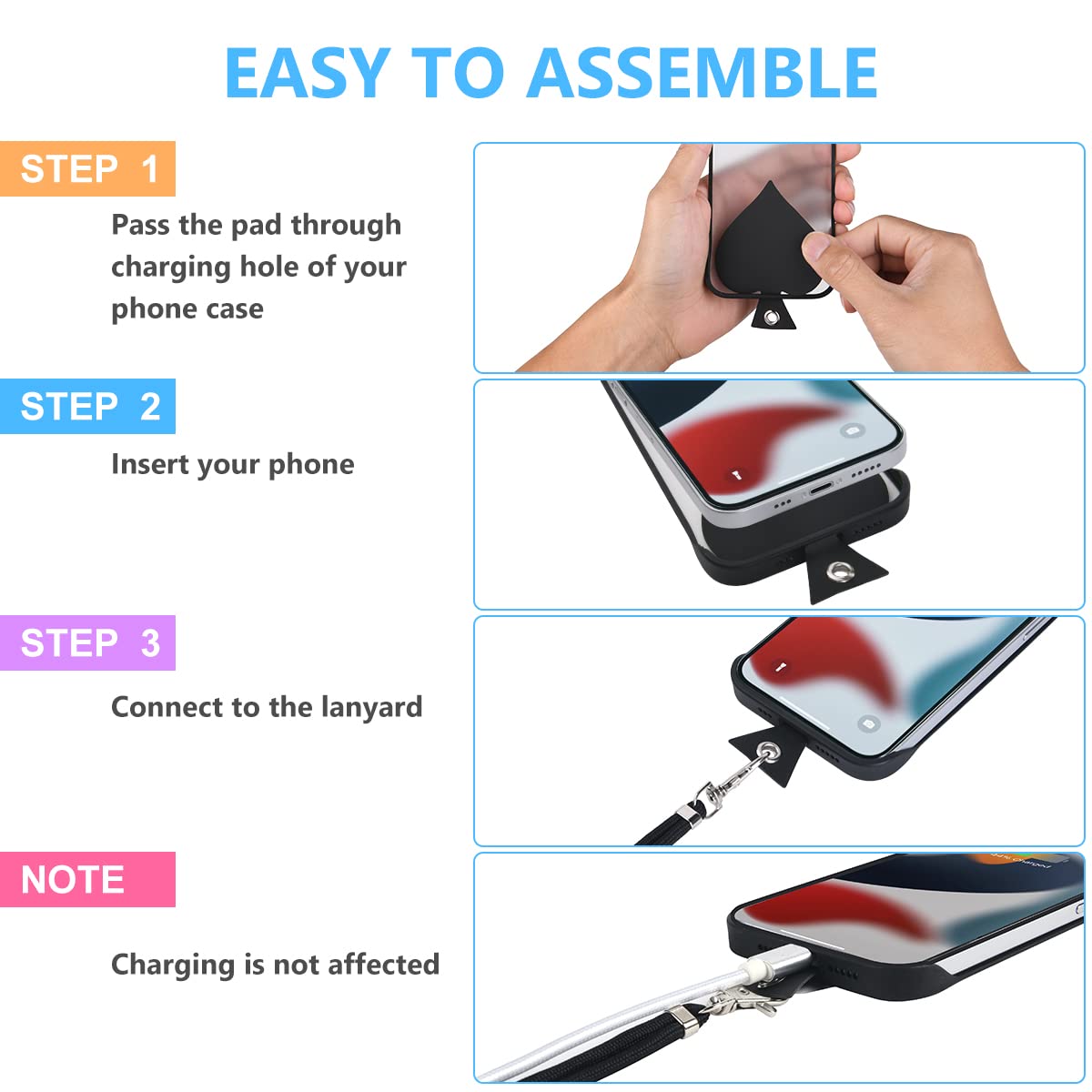 Kit Cordini Per Cellulare | 2 Da Collo + 2 Da Polso + 6 Toppe | Libera Le Mani | Anti-caduta