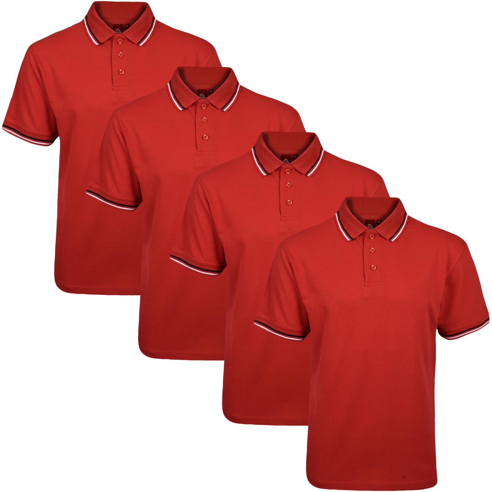 True Face 4 Pack Mens Polo Pique Regular Fit T Shirt Red Tip XL