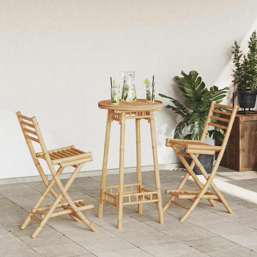 3-częściowy zestaw barów do użytku na zewnątrz, składany, bambusowy, stół ogrodowy, stół balkonowy, stół bistro, na balkon, do ogrodu, na patio, werandę, kemping, piknik, jedzenie i
