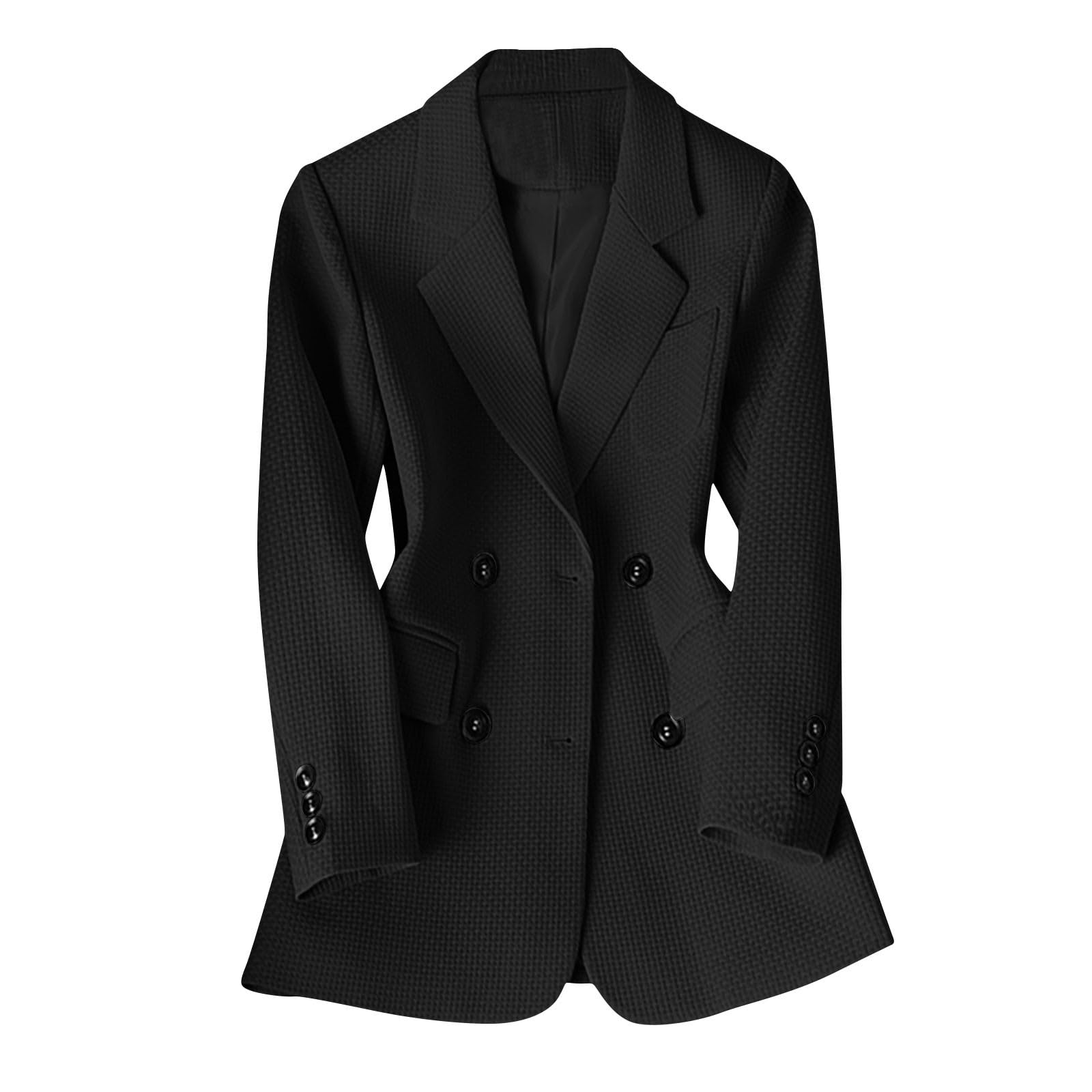 Women Plaid Texture Blazers Business Fashion Notched Lapel Suit Coat Long Sleeve Double Breasted Dressy Blazer Jacket