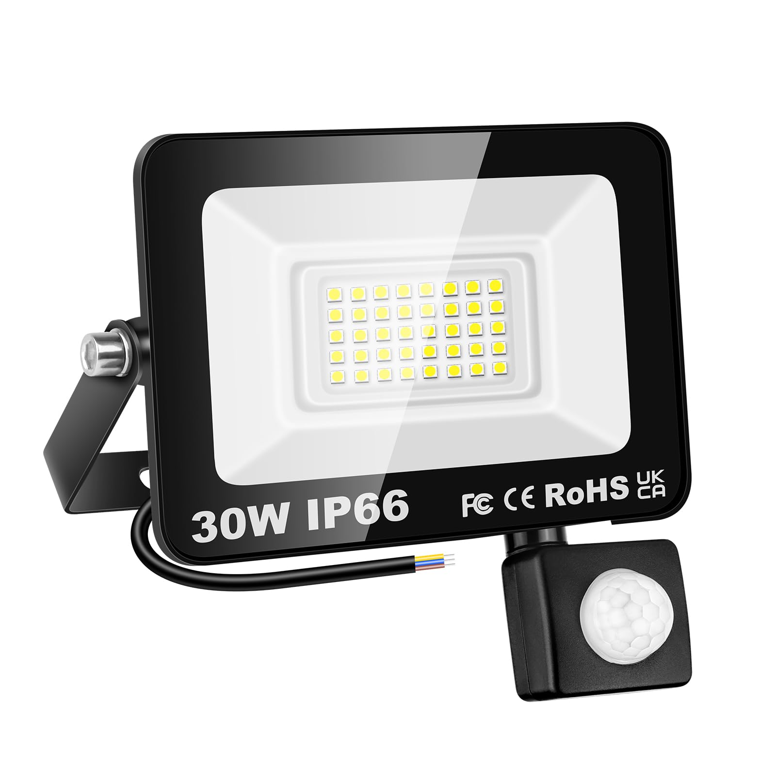 PICAA LED Security Lights with Motion Sensor 30W PIR Sensor Daylight White LED Flood Lights Outdoor IP66 Waterproof Floodlight Wall Light for Garage Garden Forecourt Hallway