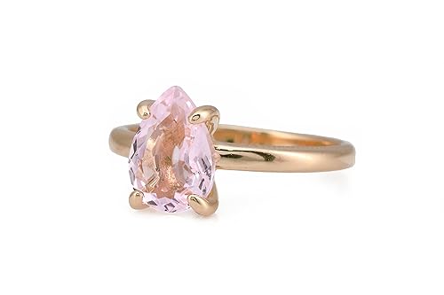 14K Rose Gold Ring - Elegant Pink Rose Quartz Stone Ring for Women - with Engraving and Fancy Ring Box - Handmade Jewelry