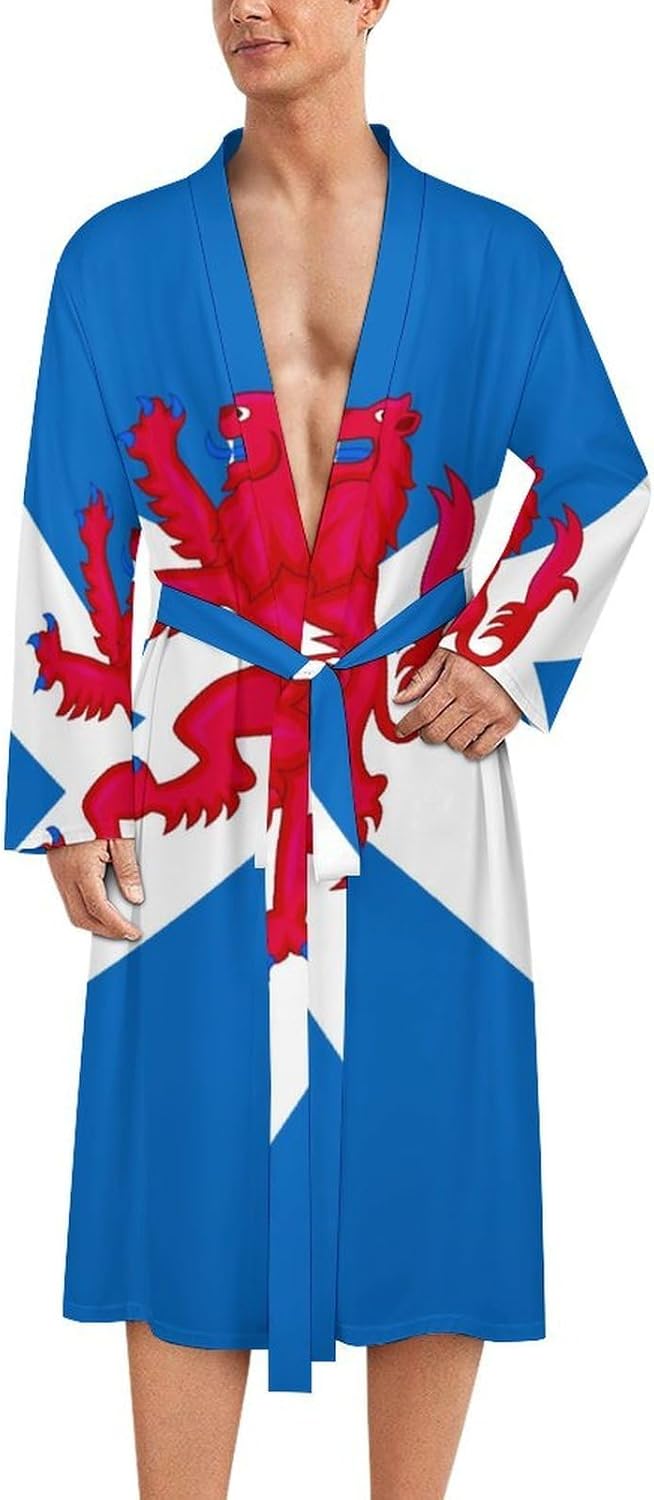 Flag of Scotland with Lion Rampant Mens Robe Long Bathrobe for Women Bath Robes Lightweight Soft Printed Sleepwear
