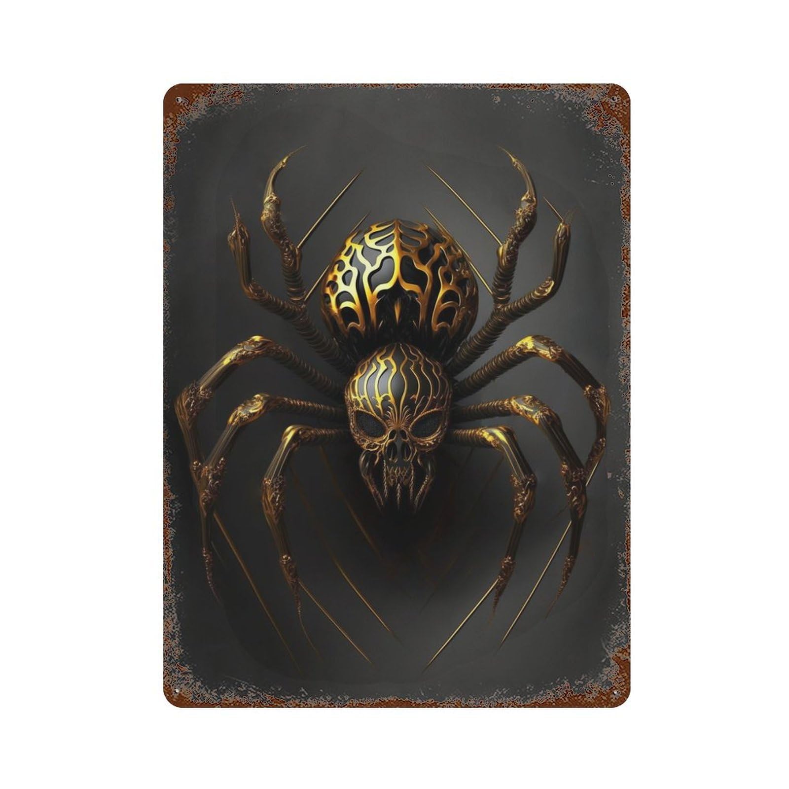 Black And Gold Spider Decorative Tin Sign 15.7"x11.8", for Bistro, Counter And Cafe Decor, Classic Wall Plaque