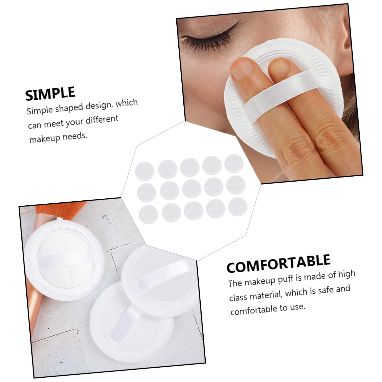 WOONEKY Rounded Cosmetics Powder Puff 15pcs Cotton Makeup Pads for Girls and Makeup Artists