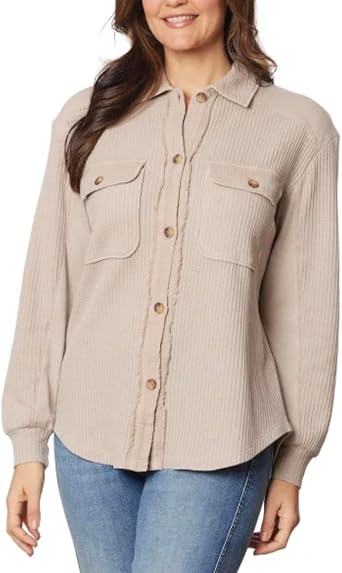 Briggs Womens Relaxed Fit Button Front Long Sleeve Waffle Shirt