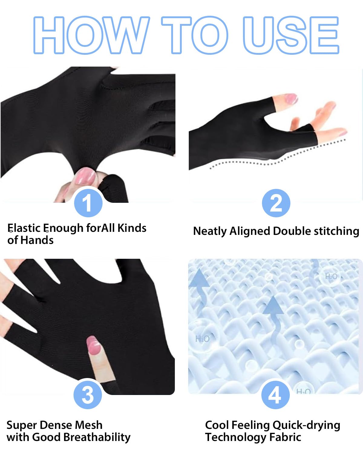 2 Paia Guanti Protezione UV per Manicure Gel,Professionali UPF50+ Protezione UV Guanti Senza Dita,Per Manicure Lampada UV Fitness Ciclismo(Nero,Rosa)