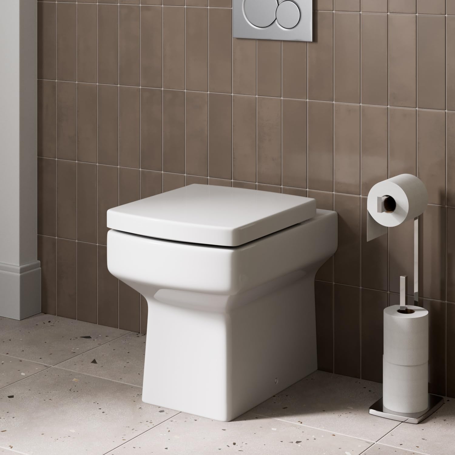 Affine Royan Affine® Modern Bathroom Cloakroom Back To Wall Btw Toilet Space Saving Wc Toilets, Soft Close Top Fix Seat, Square Pan Ceramic, White Gloss