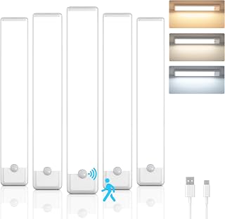 5-Pack Motion Sensor Under Cabinet Lights - Rechargeable, Dimmable, 3 Color Temps, Magnetic 7.9" Wireless Closet Lights