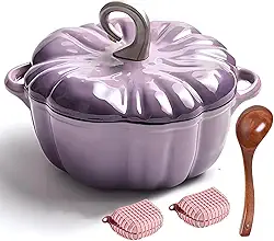 Panela De Abóbora Laranja Esmaltada De Ferro Fundido Com Tampa Panela De Forno Holandês De Abóbora Antiaderente Panela De Sopa Serve 3-5, Purple