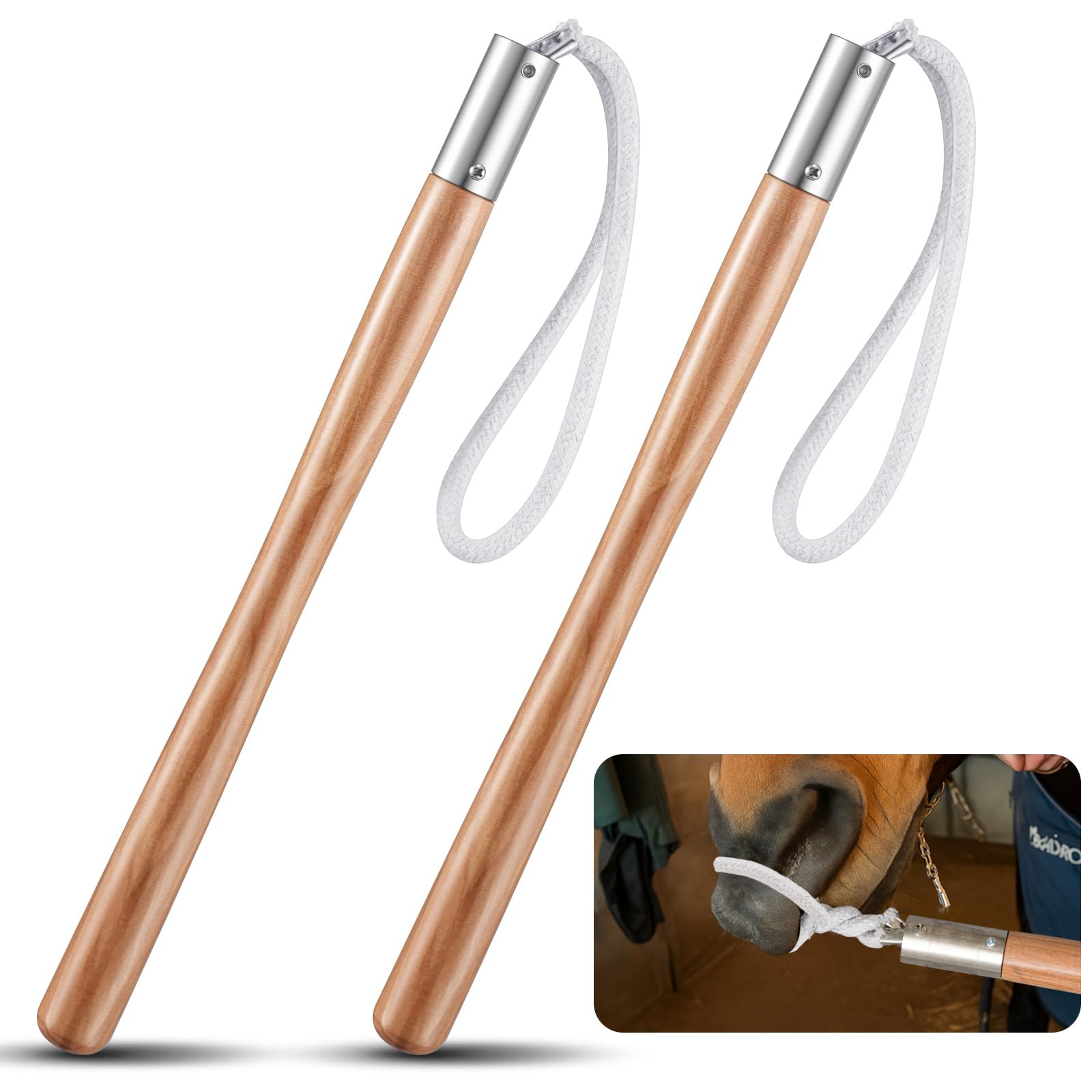 Lasnten 2 Pcs Horse Twitch 10" Cotton Rope Twitch for Horse 17" Wooden Handle Vet Humane Restraint Tool Equine Nose Calming Handling Aid for Pony Stable Ranch Barn Equipment Veterinary Equestrian Tool