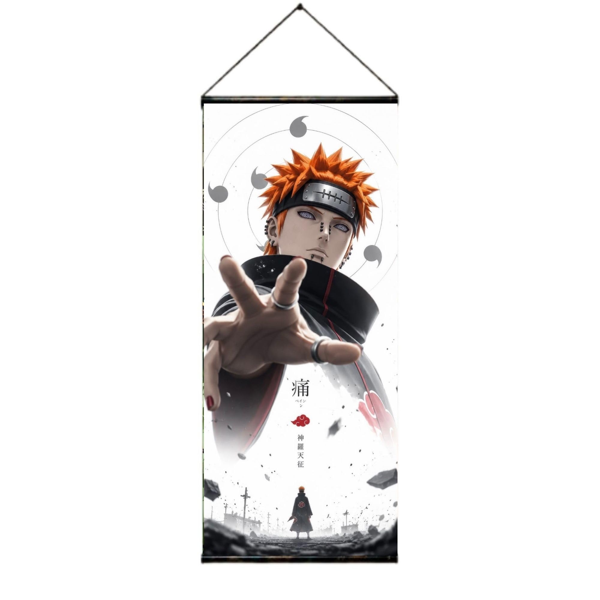 BORN CHEF Naruto Pain Akatsuki Anime Wall Scroll Hanging Poster | Japanese Kanji Art, Scroll with Hanger, Room Wall Decor, Anime Fan Collectible, Vivid Print Design-image-13