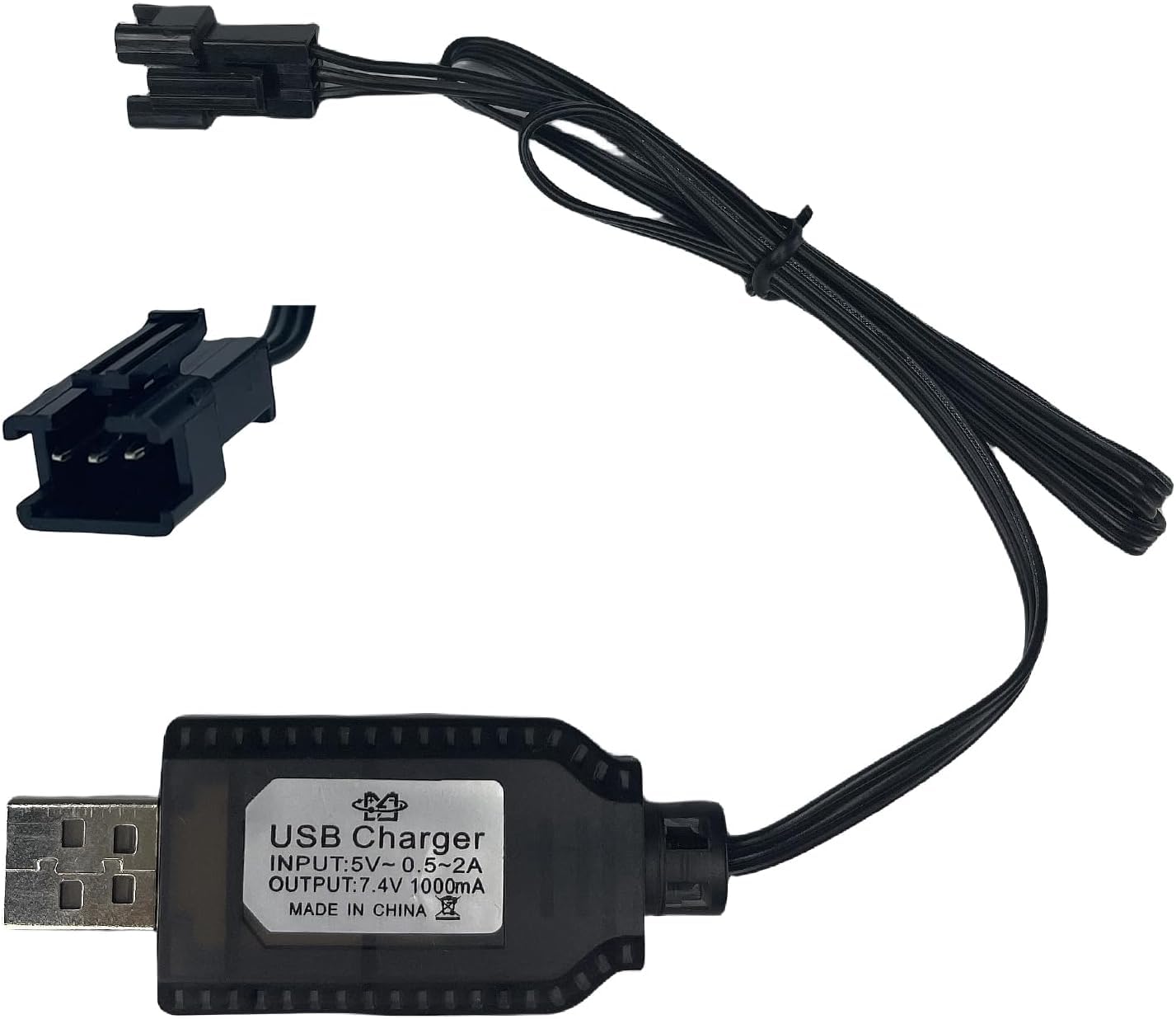 YUNIQUE GREEN-CLEAN-POWER - USB Charger for LiPo Batteries 7.4V 2S | SM-3P Connector | Safe and Versatile Charging | Lightweight and Portable | Compatible with Car/Drone/Boat RC, Black