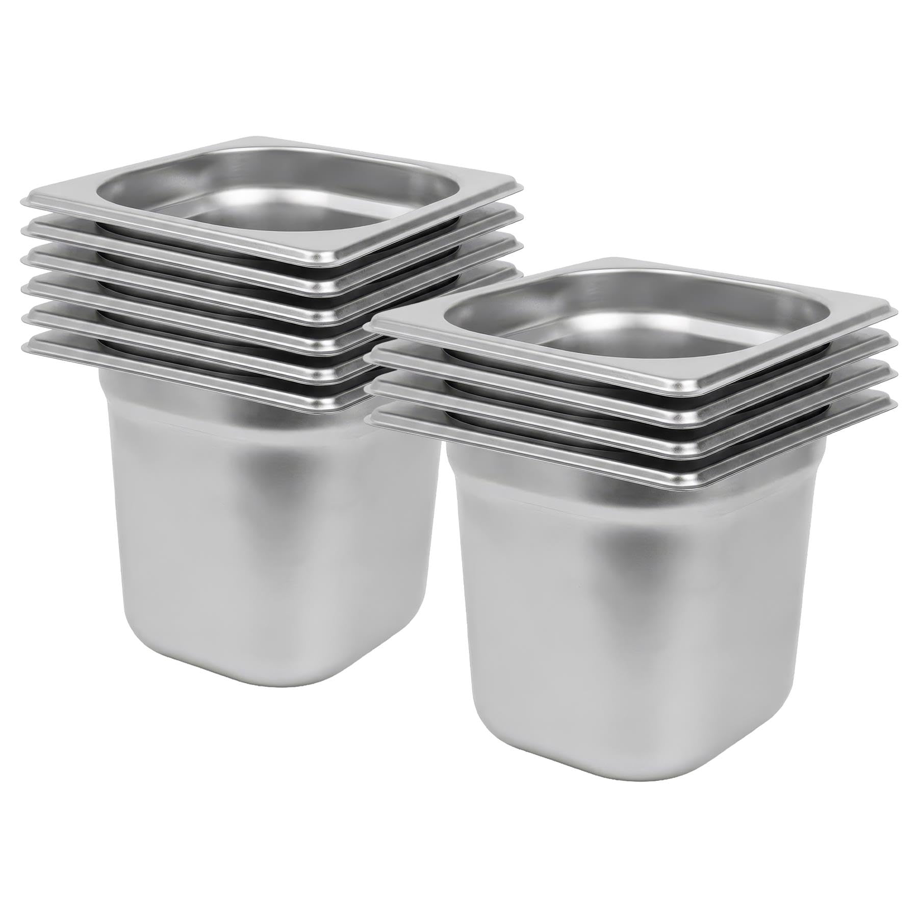 Argon Tableware 2.25L Gastronorm Containers 1/6 GN 150mm - Pack of 10 | 1/6 GN Pans, Pack of 10, 150mm Deep, 2.25L Capacity, Stainless Steel, Dishwasher Safe, Catering & Food Storage