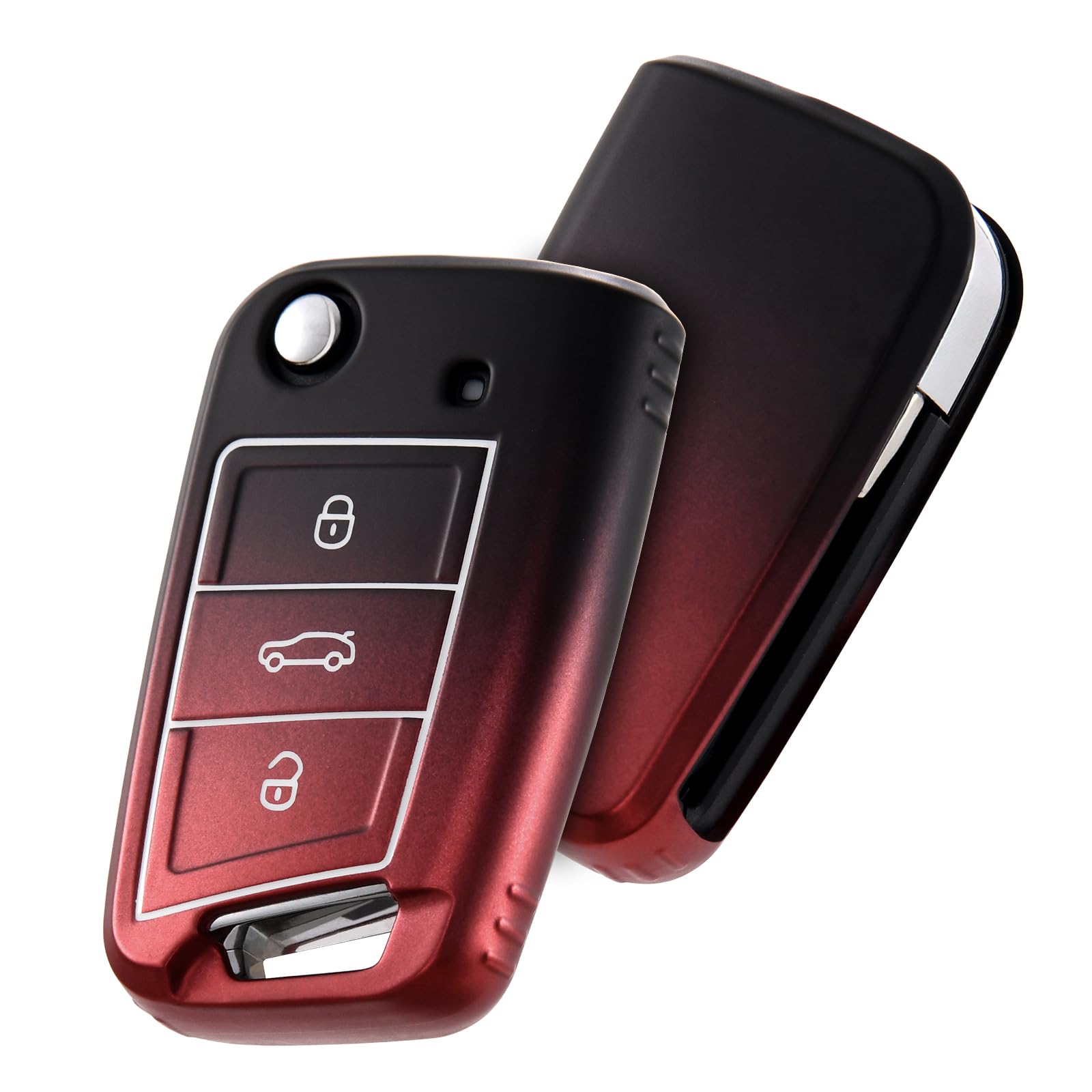 OATSBASF Autoschlüssel Hülle kompatibel mit VW Golf 7, Gradient-TPU Schlüsselbox Cover für VW Polo, Skoda, Tiguan, MK7 3-Tasten Schlüssel Hülle (Gradient Rot)