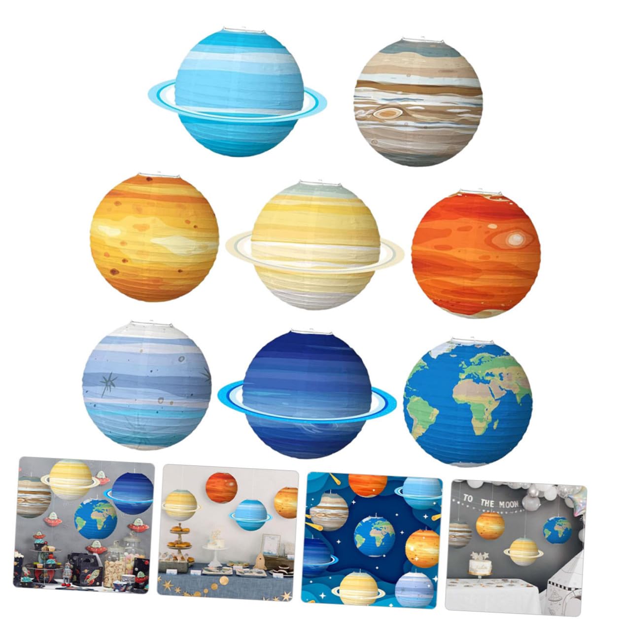 KOMBIUDA 8 Stück Papierlaternen Planeten Motiv Metallrahmen Weltraum Deko Für Kinderzimmer Party Hängend