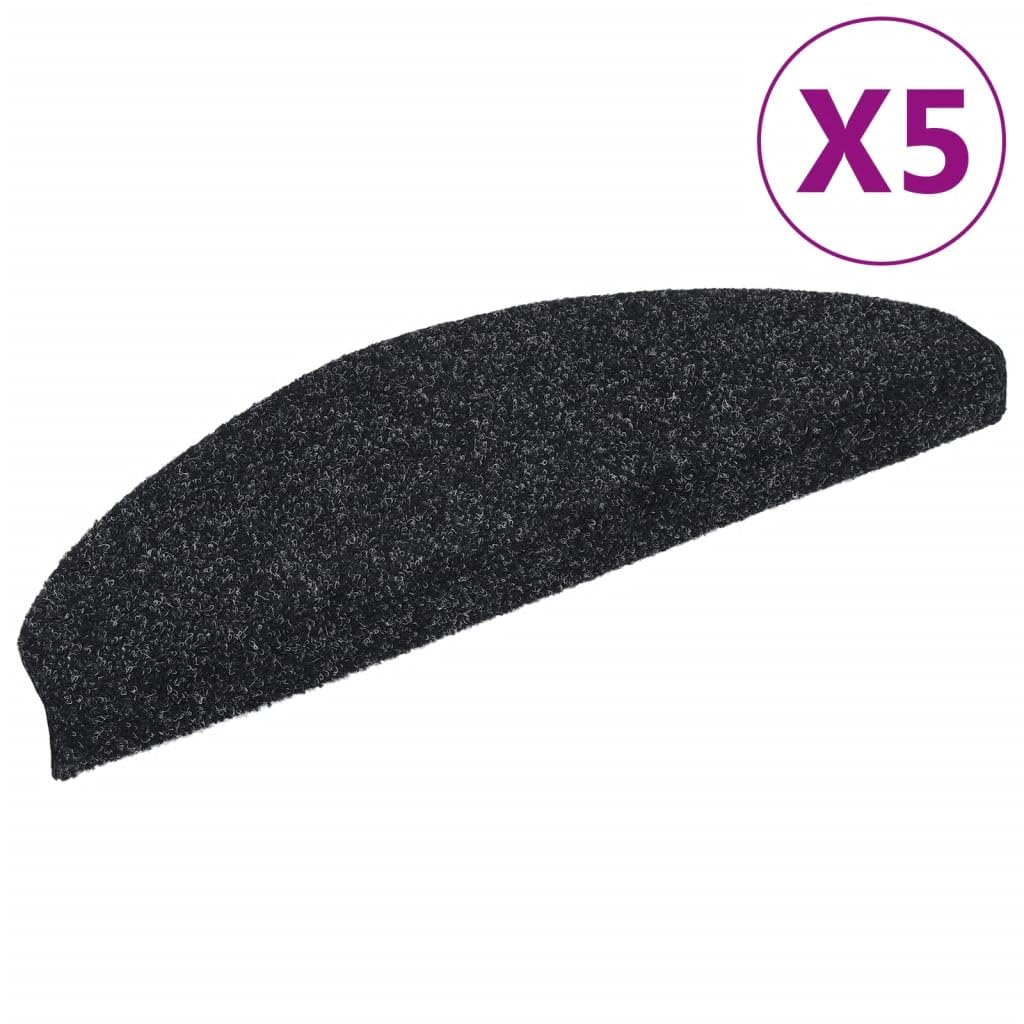 Lot de 5 tapis d'escalier autocollants - Semi-circulaires - Noir - 65 x 21 x 4 cm - Protection d'escalier antidérapante en non-tissé aiguilleté polypropylène pour réduire le bruit