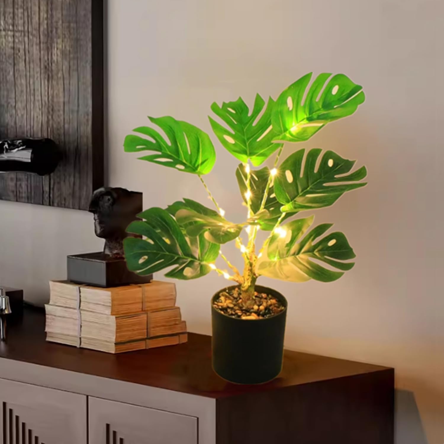 LED Tischlampe Kreativ Dekorativ Künstliche Pflanzen Bonsai Leuchtend Niedliches Nachtlicht für Schlafzimmer Büro Wohnzimmer, USB Nachttischlampen für Freunde, Familie, Geschenke(Monstera)