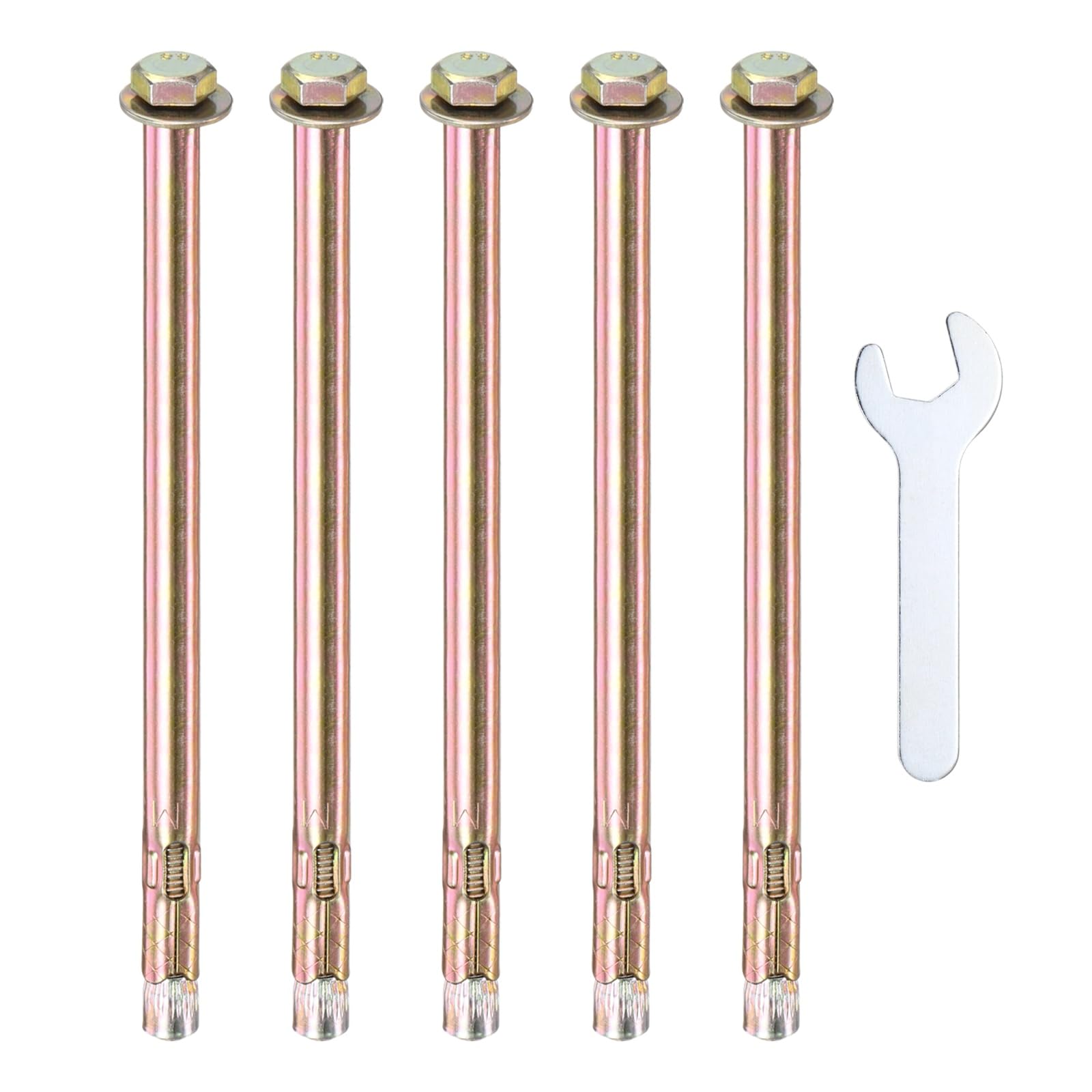 M METERXITY 5-Pack Hex Expansion Bolt, M6x150mm Colored Galvanized Iron-Carbon Steel External Hex Expansion Bolts W/ 10mm Wrench, Anti-Corrosion Metal Bolt for Concrete/Dry Brick/Block Walls